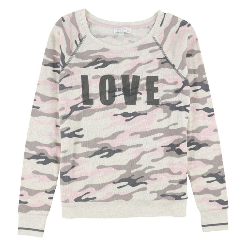P.J. Salvage Womens Plus Size Love In Camo Thermal Pajama Shirt, NWT